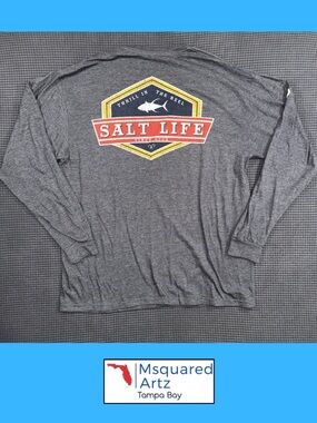 Salt Life Mens Large Gray Thrill In The Reel Long Sleeve Fishing Graphic T Shirt